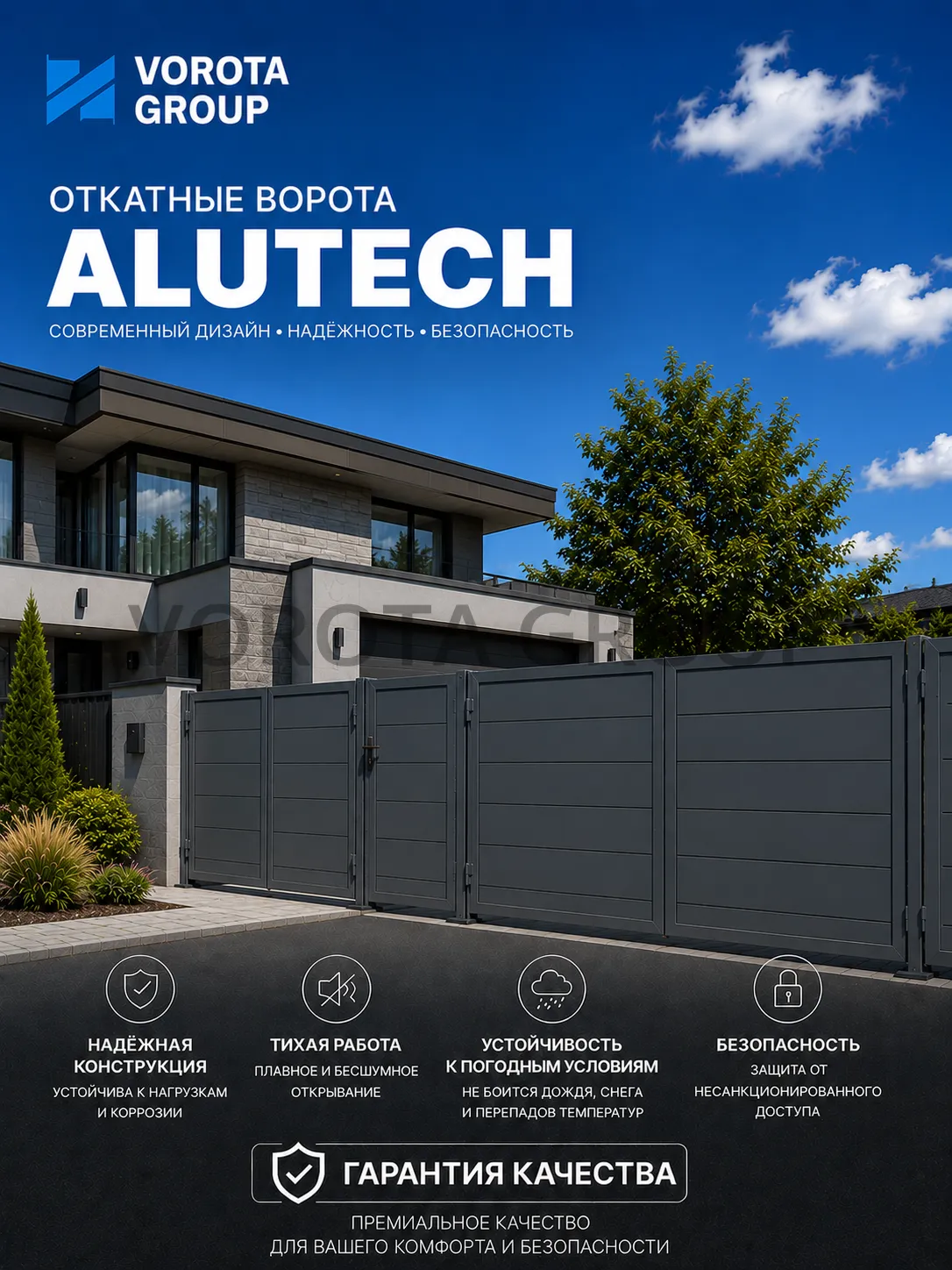Откатные ворота Alutech Prestige (выс. х  шир.) 2085*4250 возможна встр.калитка